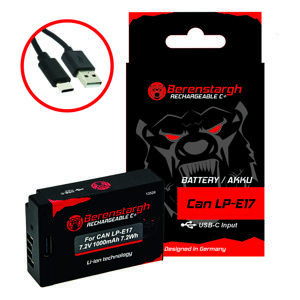 Berenstargh LP-E17 1000mAh 7.2V USB-C baterija za Canon EOS R10, RP, 77D, 200D, 800D, 750D, 760D, M3, M5, M6 (partially decoded)