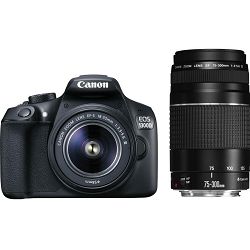 Canon EOS 1300D + 18-55 + 75-300 KIT DSLR digitalni fotoaparat i objektivi EF-S 18-55mm F3.5-5.6 EF 75-300mm f/4-5.6 III double zoom (1160C053AA)