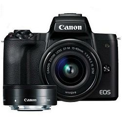 Canon EOS M50 + 15-45 IS STM + 22mm STM KIT Black Mirrorless Digitalni fotoaparat EF-M 15-45mm 3.5-6.3 i EF-M 22mm f/2 F2 F2.0 (2680C073AA)