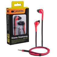 CANYON fashion earphone with powerful sound, inline microphone, flat cable, red