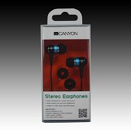 Canyon stereo earphone CNR-EP08N , color:  blue ; 2 sizes of silicon ear-plugs to ensure a perfect fit, noise-isolating ear-bud style headphones