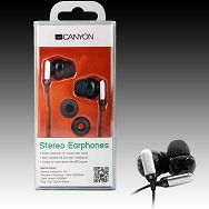 CANYON stereo earphone , color: black; 2 sizes of silicon ear-plugs to ensure a perfect fit, noise-isolating ear-bud style headphones, 1.2m cable