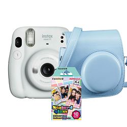 Fujifilm Instax Mini 11 White + Cullmann Rio Fit 110 Blue + gratis Fujifilm Instax Mini Film Stained Glass