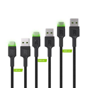 Green Cell Cable USB kabel Set 3x USB-A na USB-C 30cm 120cm 200cm GC Ray with green LED backlight fast charging UC QC 3.0 (KABGCSET01)