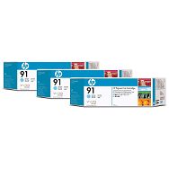 HP 91 Light Cyan Cartridge 3-pack, 775 ml