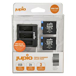 Jupio Value Pack: 2x Battery GoPro HERO8 AHDBT-801 1260mAh + Compact USB Triple Charger (update version) Lithium-Ion Battery Pack (CGP1004)