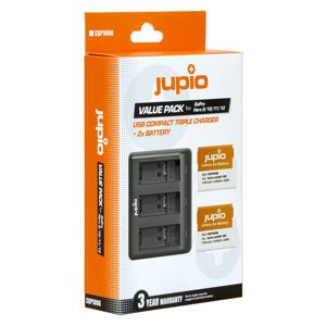 Jupio Value Pack: 2x Enduro Battery GoPro Hero11, Hero10, Hero9 SPBL1B AHDBT-901 1730mAh + Compact USB Triple Charger (CGP1006)