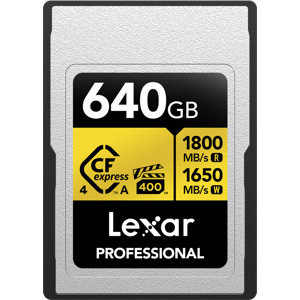 Lexar Cfexpress Type A, 640GB 1800MB/s 1650MB/s 4.0 VPG 400 IP68 1400MB/s sustained write Professional Gold memorijska kartica