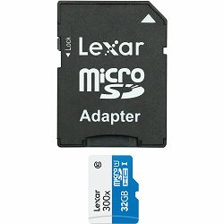 Lexar microSDHC 32GB 300x 45MB/s Class 10 High Speed memorijska kartica sa adapterom LSDMI32GBB1EU300A