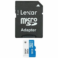 Lexar microSDHC 32GB 300x 45MB/s Class 10 High Speed memorijska kartica sa adapterom LSDMI32GBBEU300