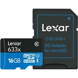 Lexar microSDHC 633x 95MB/s UHS-I 16GB memorijska kartica sa adapterom LSDMI16GBBEU633A