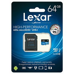 Lexar microSDXC 633x 95MB/s UHS-I 64GB memorijska kartica sa adapterom LSDMI64GBBEU633A