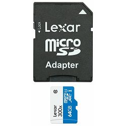 Lexar microSDXC 64GB 300x 45MB/s Class 10 High Speed memorijska kartica sa adapterom LSDMI64GB1EU300A