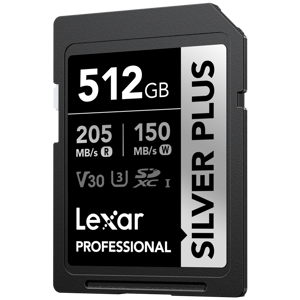 Lexar SDXC 512GB 1066x 205MB/s 150MB/s UHS-I C10 V30 U3 A2 Professional Silver Plus memorijska kartica