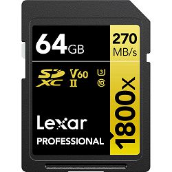 Lexar SDXC 64GB 1800x 270MB/s 180MB/s UHS-II C10 V60 U3 memorijska kartica (LSD1800064G-BNNNG)