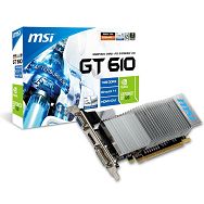 MSI Video Card GeForce GT 610 DDR3 1GB/64bit, 810MHz/1334GHz, PCI-E 2.0 x16, HDCP, HDMI, DVI, VGA Heatsink, Low-profile, Retail