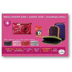 Nikon Coolpix A300 digitalni fotoaparat + torbica + 16GB SD kartica Rozi Pink