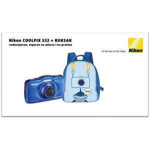 Nikon COOLPIX S32 Blue + Ruksak