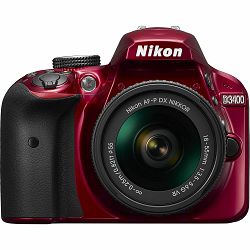 Nikon D3400 + AF-P 18-55VR Red KIT DSLR digitalni fotoaparat i objektiv AF-P DX 18-55mm f/3.5-5.6G VR (VBA491K001)