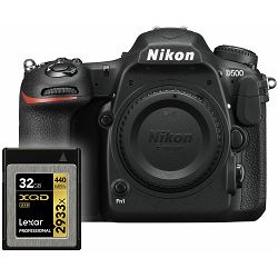 Nikon D500 Body + Lexar XQD 32GB 2933x 440mb/s memorijska kartica 4K UHD 20.9MP DX DSLR Camera digitalni fotoaparat (VBA480AE)