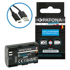 Patona LP-E6NH Platinum USB-C 2400mAh baterija za Canon EOS R5 II, R6 II, R7, R5, R5c, R6, R, Ra, 5D IV, 5D III, 5D II, 6D II, 6D, 7D II, 90D, 80D, 70D, 60D, XC15, XC10