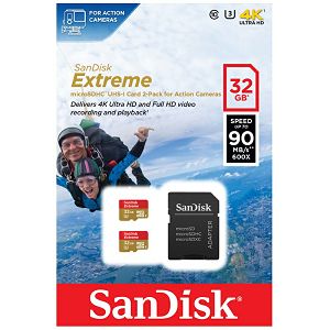 SanDisk Extreme microSDHC 32GB + SD Adapter for Action Sports Cameras 90MB/s Class 10 U3 SDSQXNE-032G-GN6AT Memorijska kartica