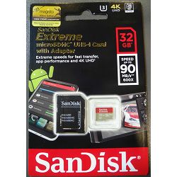 SanDisk Extreme microSDHC 90MB/s 32GB+SD Adapter Class10 UHS-1 90MB/s V30 UHS-I SDSQXVF-032G-GN6M