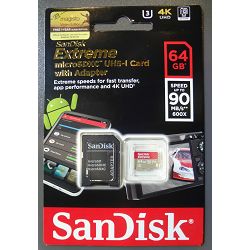 SanDisk Extreme microSDHC 90MB/s 64GB+SD Adapter Class10 UHS-1 SDSQXVF-064G-GN6M 90MB/s V30 UHS-I