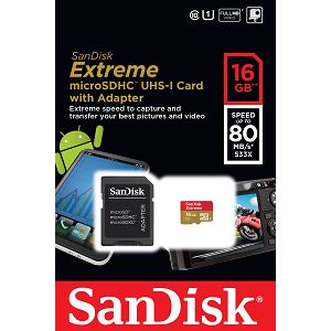 SanDisk Extreme Plus microSDHC 16GB + SD Adapter + Rescue Pro Deluxe 80MB/s Class 10 UHS-I SDSDQX-016G-U46A