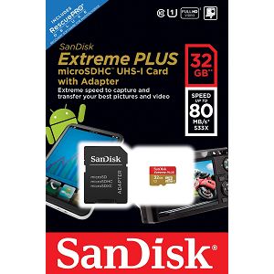 SanDisk Extreme Plus microSDHC 32GB + SD Adapter + Rescue Pro Deluxe 80MB/s Class 10 UHS-I SDSDQX-032G-U46A Micro Memory card
