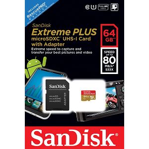 SanDisk Extreme Plus microSDXC 64GB + SD Adapter + Rescue Pro Deluxe 80MB/s Class 10 UHS-I SDSDQX-064G-U46A Micro Memory card