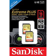 SanDisk Extreme Plus SDHC 16GB, 80MB/s UHS 1, C10 - 2 PACK SDSDXS2-016G-X46