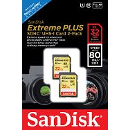 SanDisk Extreme Plus SDHC 32GB, 80MB/s UHS 1, C10 – 2 PACK SDSDXS2-032G-X46