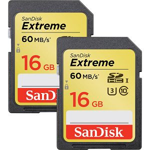SanDisk Extreme SDHC Card 16GB 2-Pack 60MB/s Class 10 UHS-I SDSDXN2-016G-G46