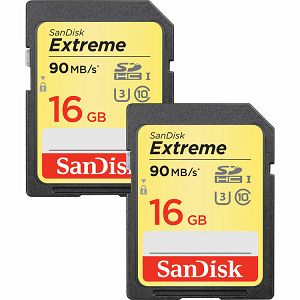 SanDisk Extreme SDHC Card 16GB 90MB/s Class 10 UHS-I U3 2-pack SDSDXNE-016G-GNCI2 Memorijska kartica