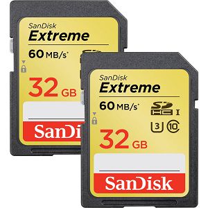 SanDisk Extreme SDHC Card 32GB 2-Pack 60MB/s Class 10 UHS-I SDSDXN2-032G-G46