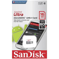 SanDisk microSDHC 16GB 80MB/s Class 10Ultra Android memorijska kartica (SDSQUNS-016G-GN3MN)