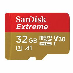 SanDisk microSDHC 32GB 100MB/s + SD Adapter for Action Sports Cameras - works with GoPro Messaging Twin Pack Extreme A1 C10 V30 UHS-I U3 memorijska kartica (SDSQXAF-032G-GN6AT)