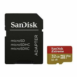 SanDisk microSDHC 32GB 100MB/s + SD Adapter + Rescue Pro Deluxe Extreme A1 C10 V30 UHS-I U3 memorijska kartica (SDSQXAF-032G-GN6MA)