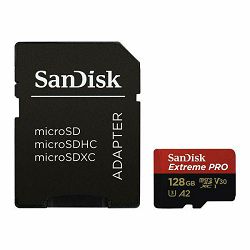 SanDisk microSDXC 128GB 170MB/s read 90MB/s write Extreme Pro A2 V30 U3 memorijska kartica + SD Adapter + Rescue Pro Deluxe (SDSQXCY-128G-GN6MA)
