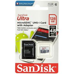 SanDisk microSDXC 128GB 48MB/s Ultra uSD Class 10 UHS Card + Adapter N/J memorijska kartica (SDSQUNB-128G-GN3MA)