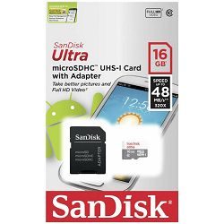 SanDisk microSDXC 16GB 48MB/s Ultra uSD Class 10 UHS Card + Adapter N/J memorijska kartica (SDSQUNB-016G-GN3MA)