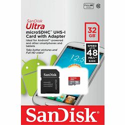SanDisk microSDXC 32GB 48MB/s Ultra uSD Class 10 UHS Card + Adapter N/J memorijska kartica (SDSQUNB-032G-GN3MA)