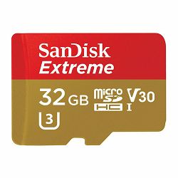 SanDisk microSDXC 32GB 90MB/s + SD Adapter for Action Sports Cameras Extreme Class 10 V30 UHS-I memorijska kartica (SDSQXVF-032G-GN6AA)