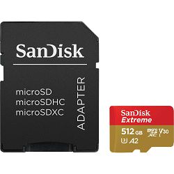SanDisk microSDXC 512GB 160MB/s read 90MB/s write Extreme UHS-I A2 V30 U3 memorijska kartica + SD Adapter (SDSQXA1-512G-AN6MA)