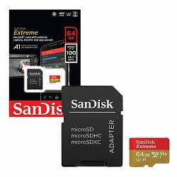 SanDisk microSDXC 64GB 100MB/s + SD Adapter + Rescue Pro Deluxe Extreme A1 C10 V30 UHS-I U3 memorijska kartica (SDSQXAF-064G-GN6MA)