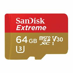 SanDisk microSDXC 64GB 90MB/s + SD Adapter for Action Sports Cameras Extreme Class 10 V30 UHS-I memorijska kartica (SDSQXVF-064G-GN6AA)