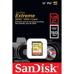 SanDisk SDXC 128GB 150MB/s 70MB/s Extreme SD Card V30 UHS-I U3 4K memorijska kartica (SDSDXV5-128G-GNCIN)