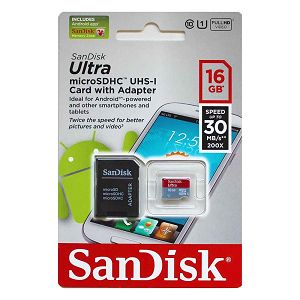 SanDisk Ultra Android microSDHC 16GB Card + SD Adapter + Memory Zone Android App 30MB/s Class SDSDQUA-016G-U46A