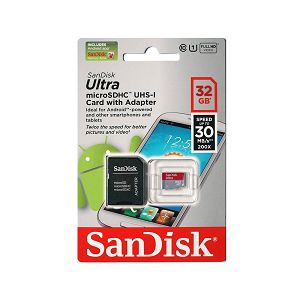SanDisk Ultra Android microSDHC 32GB Card + SD Adapter + Memory Zone Android App 30MB/s Class SDSDQUA-032G-U46A